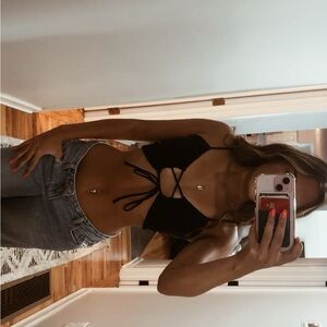 Stylish Black Tie-Front Crop Top